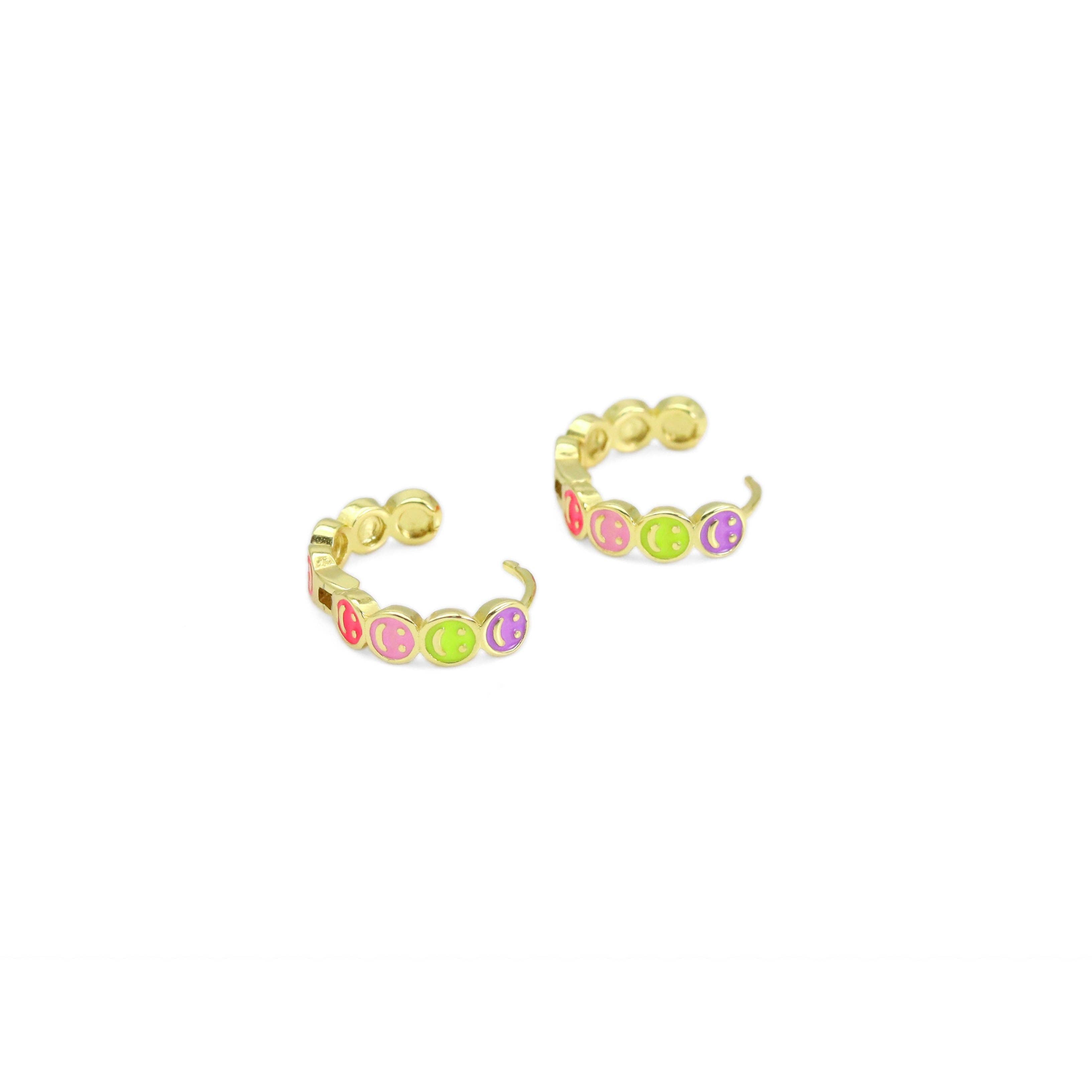 Colorful Enamel Smiley Face Hoop Earrings, Sku#Y911