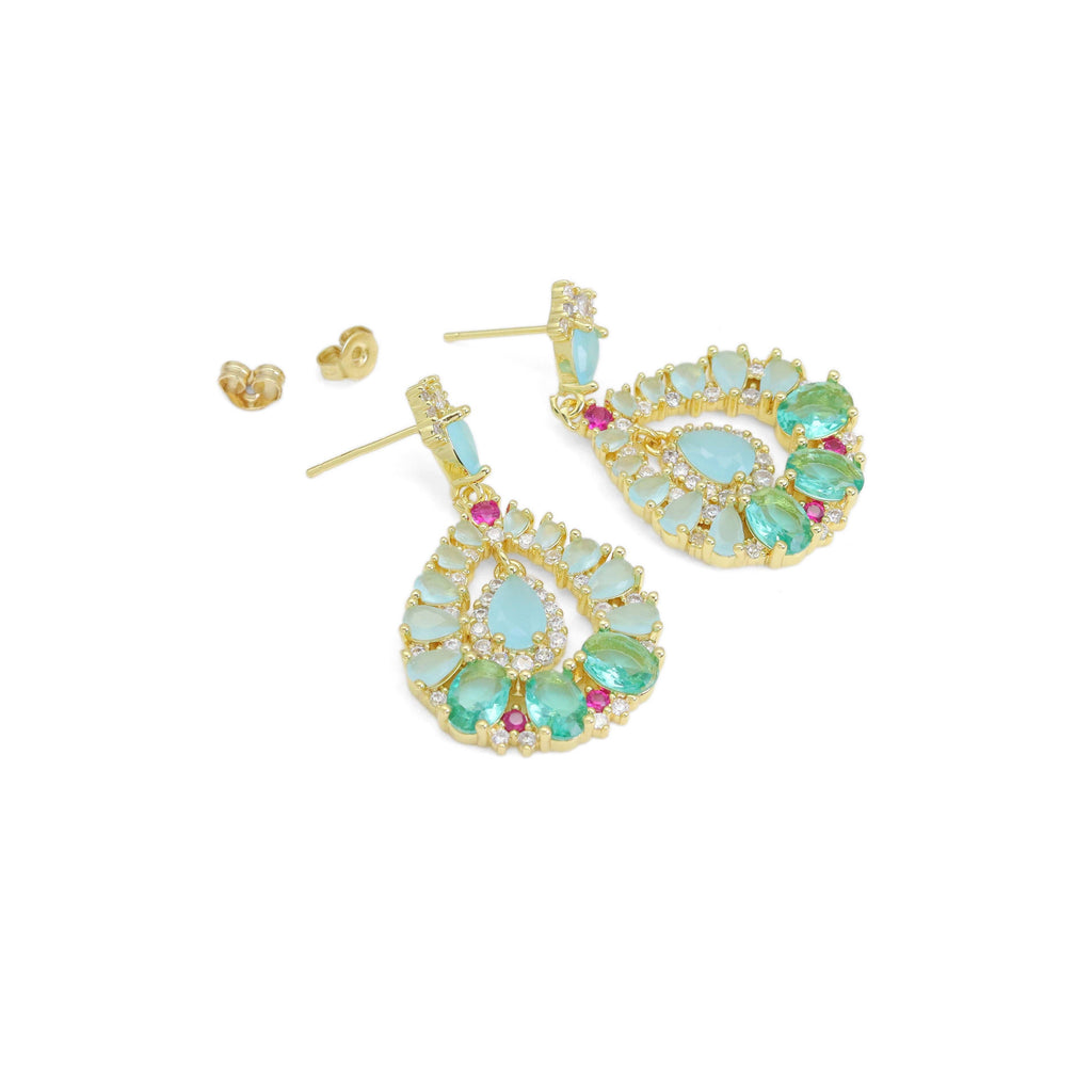 Gold Silver blue Green Oval statement Earrings, Sku#Y921