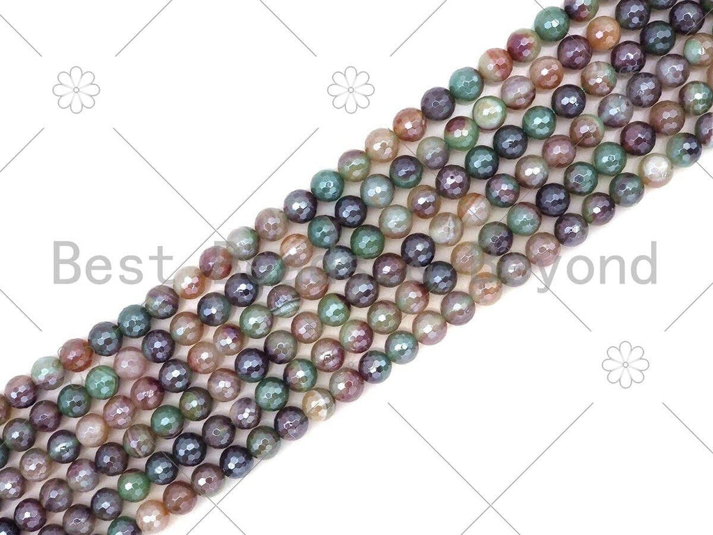 Mystic Natural Green Brown Agate Round Faceted Beads, 6mm/8mm/10mm/12mm Natural Agate Beads, 15.5'' Full Strand, Sku#UA225