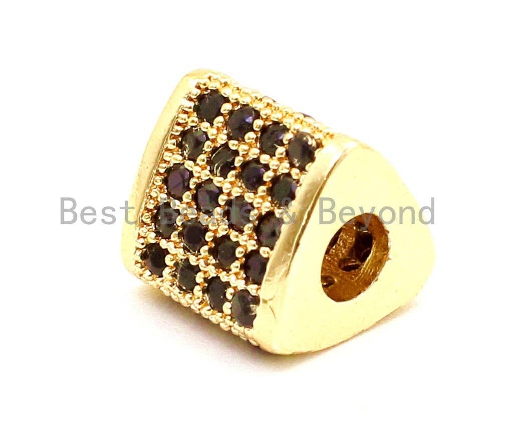 CZ Micro Pave Big Hole Triangular Tube Beads, Cubic Zirconia Space Beads, 8mm,  Sku#G118