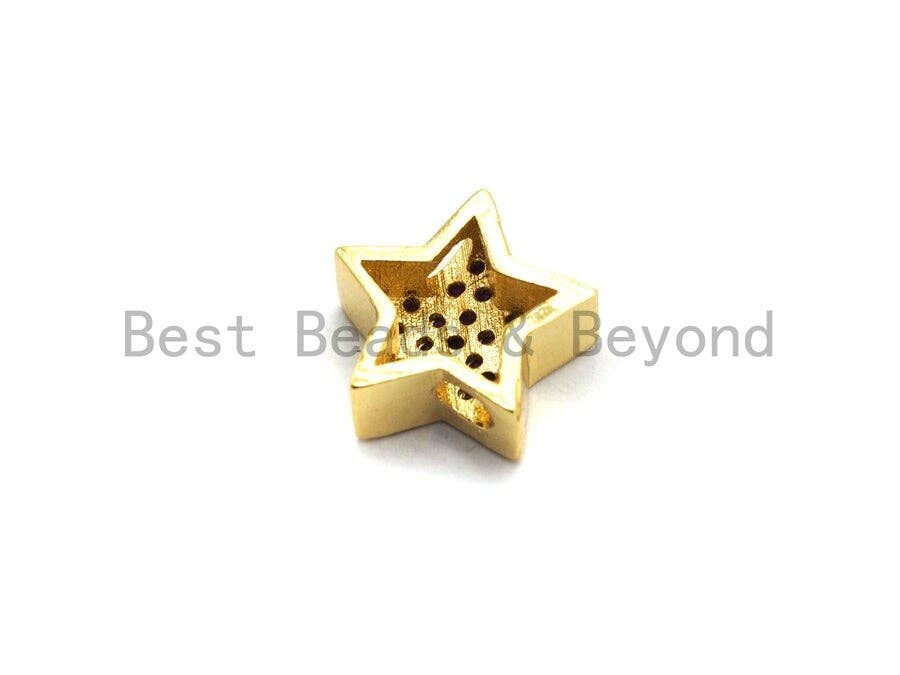 CZ Micro Pave Five Point Star Beads, Fuchsia/Turquoise/Cobalt/Black/Green/Champagne Gold  Plated Beads, Bracelet Beads, 11mm, sku#E449