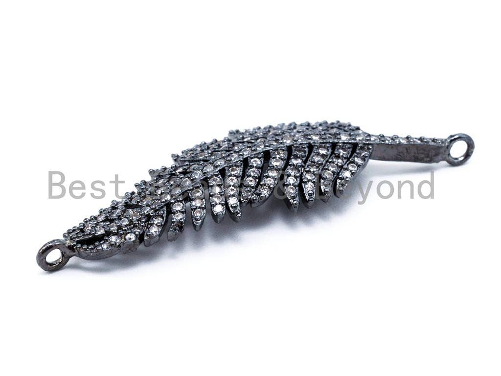 CZ Micro Pave Feather Leaf Link Connector, Clear Cubic Zirconia Pave Gold/Rose Gold Charms,14x43mm,1 pc/2pcs sku#E122