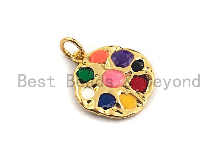 Colorful CZ Micro Pave Round Pendant, Cubic Zirconia Pendant, Silver/Gold/Rose Gold/Black Tone, 15x17mm, Sku#Z375
