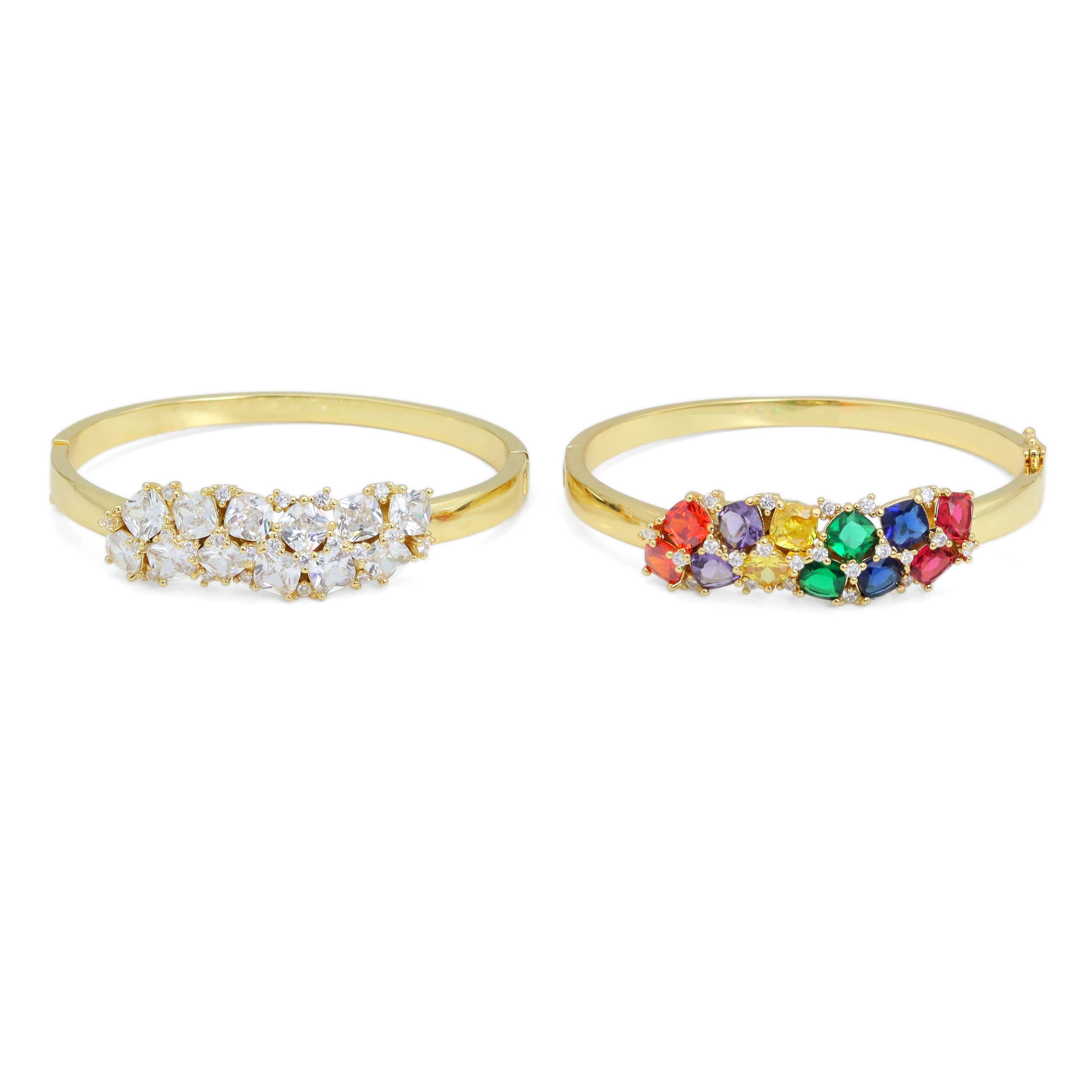 Clear Colorful CZ Diamond Cluster Bracelet, Sku#LX619