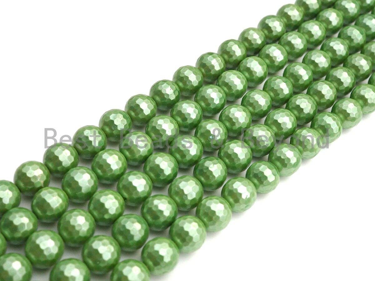 Natural Mother of Pearl Lime Green Round Faceted beads, 6mm/8mm/10mm/12mm Green MOP Beads, 15.5inch strand, SKU#T133