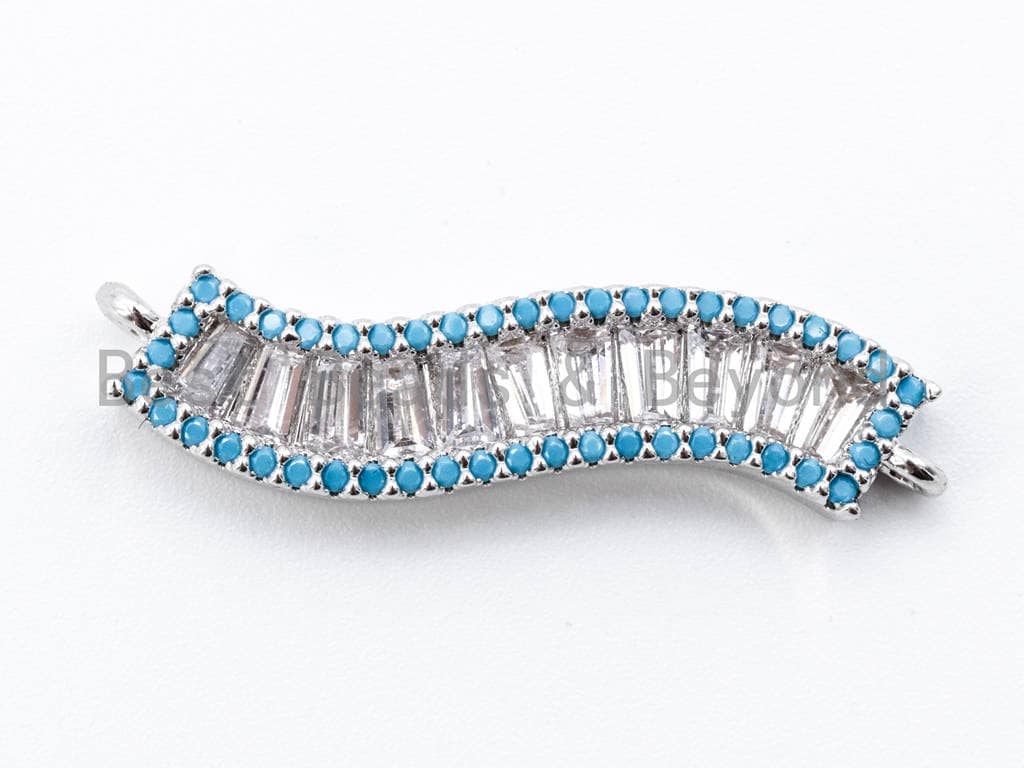 CZ Micro Pave Wavy Connector with Turquoise Edge, Pave Earring/Bracelet/Necklace Charm, 6x30mm,1pc, sku#E168