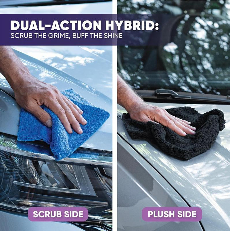 Pronto Cloth Hybrid Microfiber | New 2-In-1 Dual-Sided Scrub & Polish Towel | Scratch-Free & Reusable Professional Grade 14X14 Cloth for Auto, Kitchen & Home Cleaning