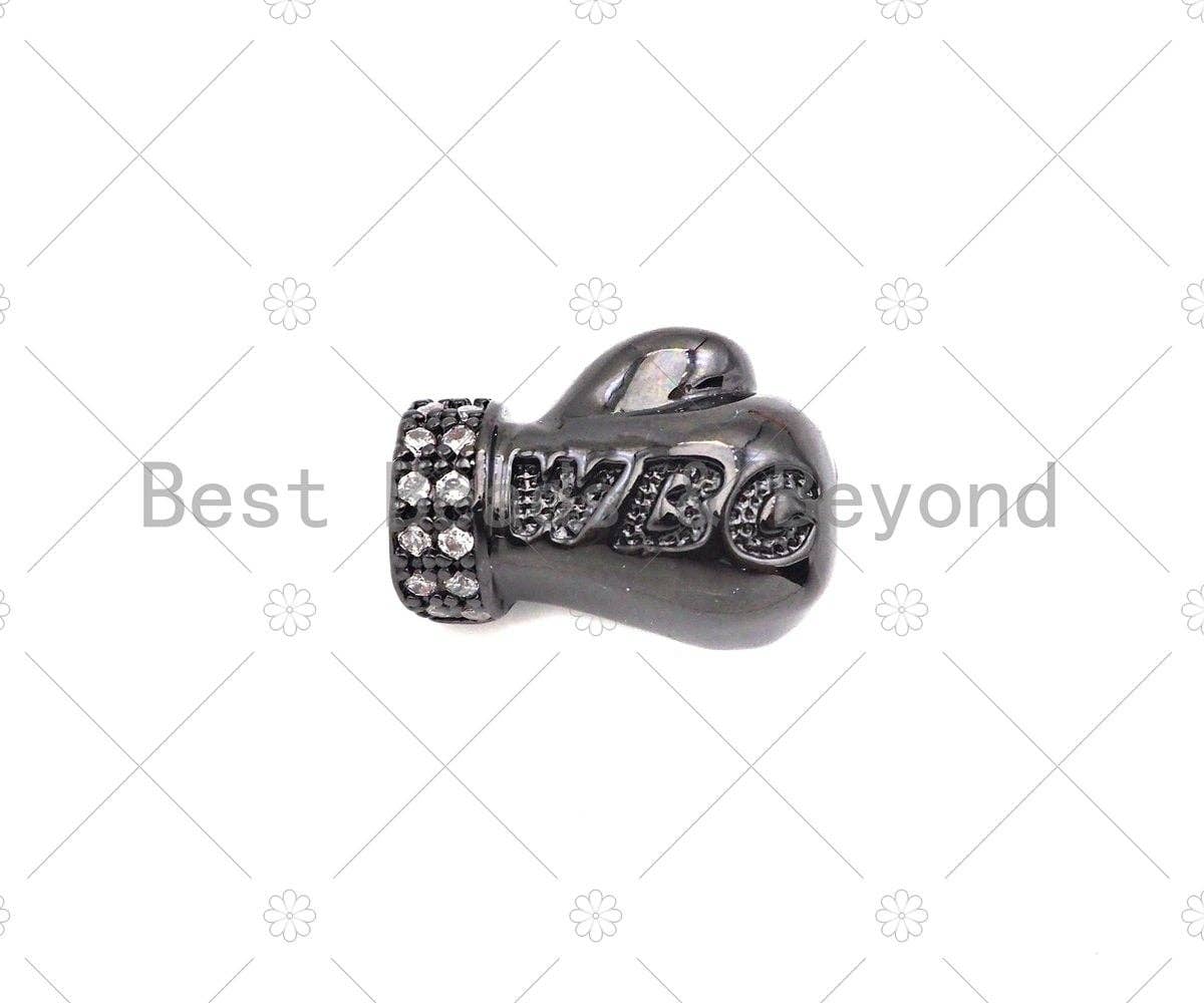 CZ Micro Pave Boxing Gloves Big Hole Spcer Beads, Gold/Silver/Rose Gold/Gunmetal WBC Spacer Beads, Men's Bracele Charm, 9x13mm,Sku#Y424