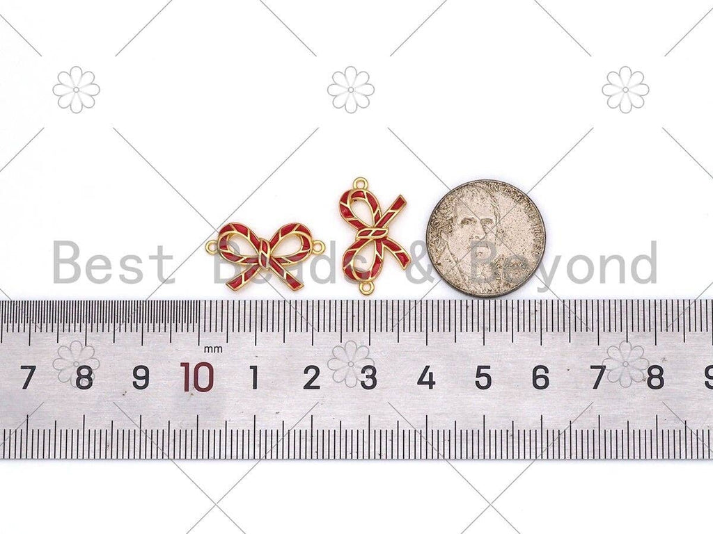Enamel Red Bowknot Shape Connector, 18K Gold Filled Enamel Connector,Necklace Bracelet Connector, 21x12mm,Sku#Y511