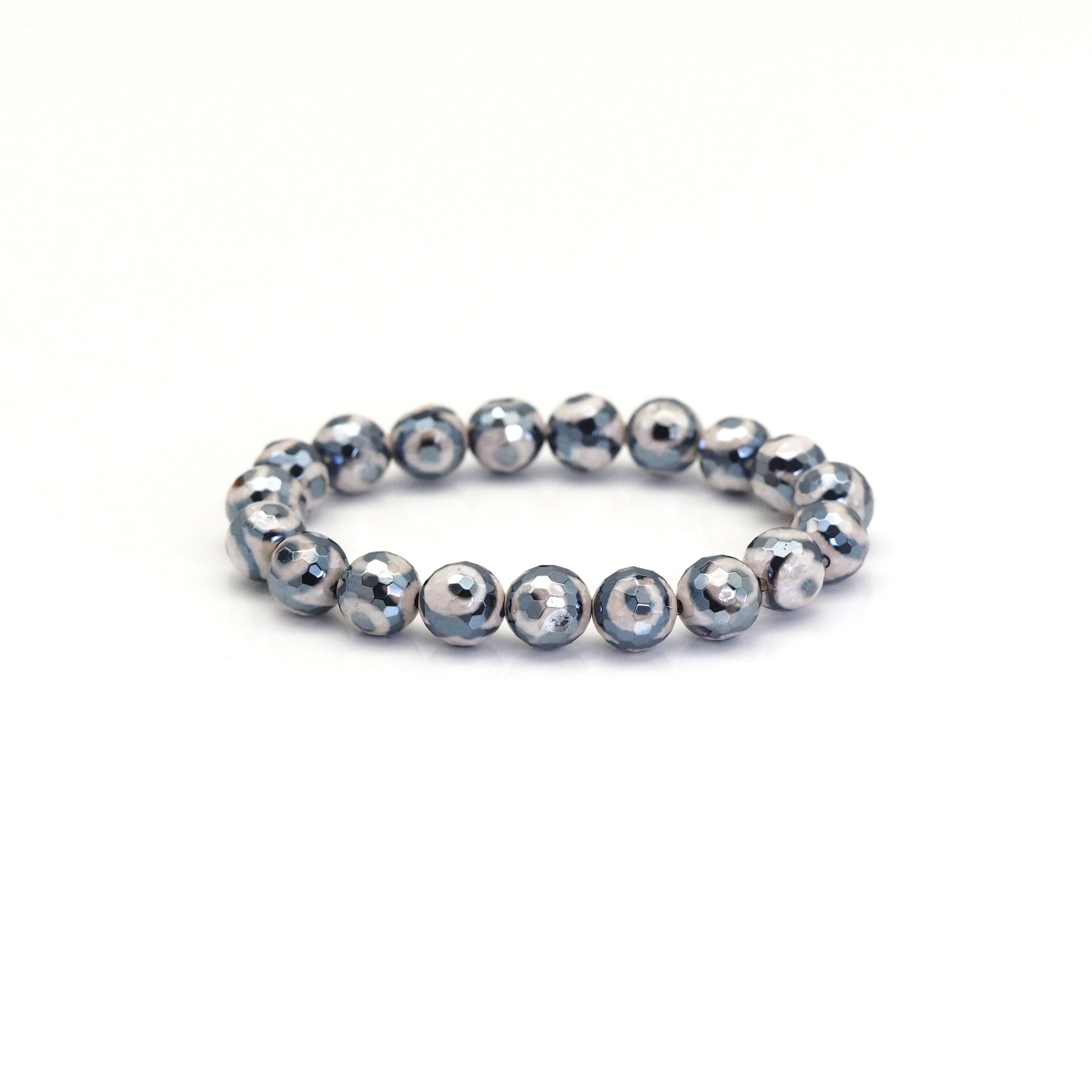 Mystic Evil Eye Tibetan Agate Stretchy bracelet, Sku#EF428