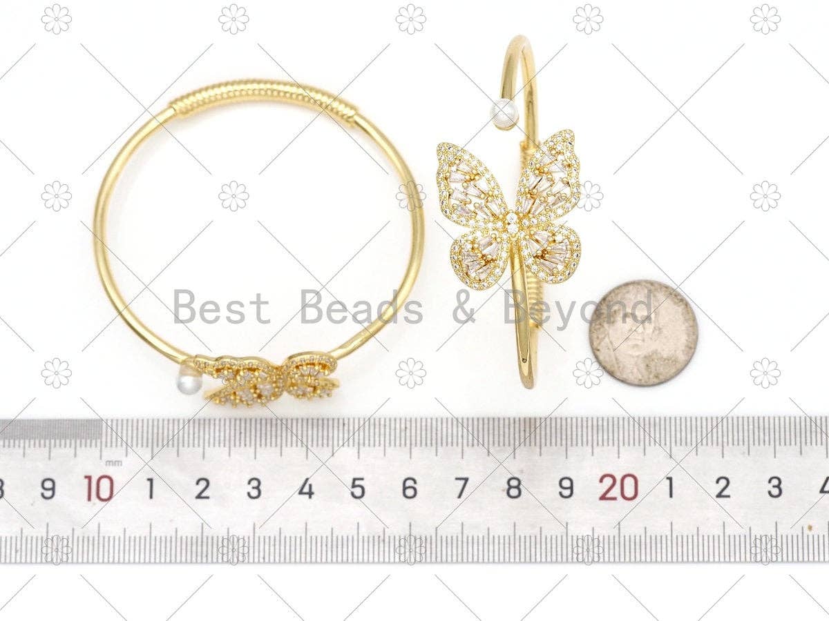 CZ MicroPave Bufferfly with Mother of Pearl Bangle Bracelet
