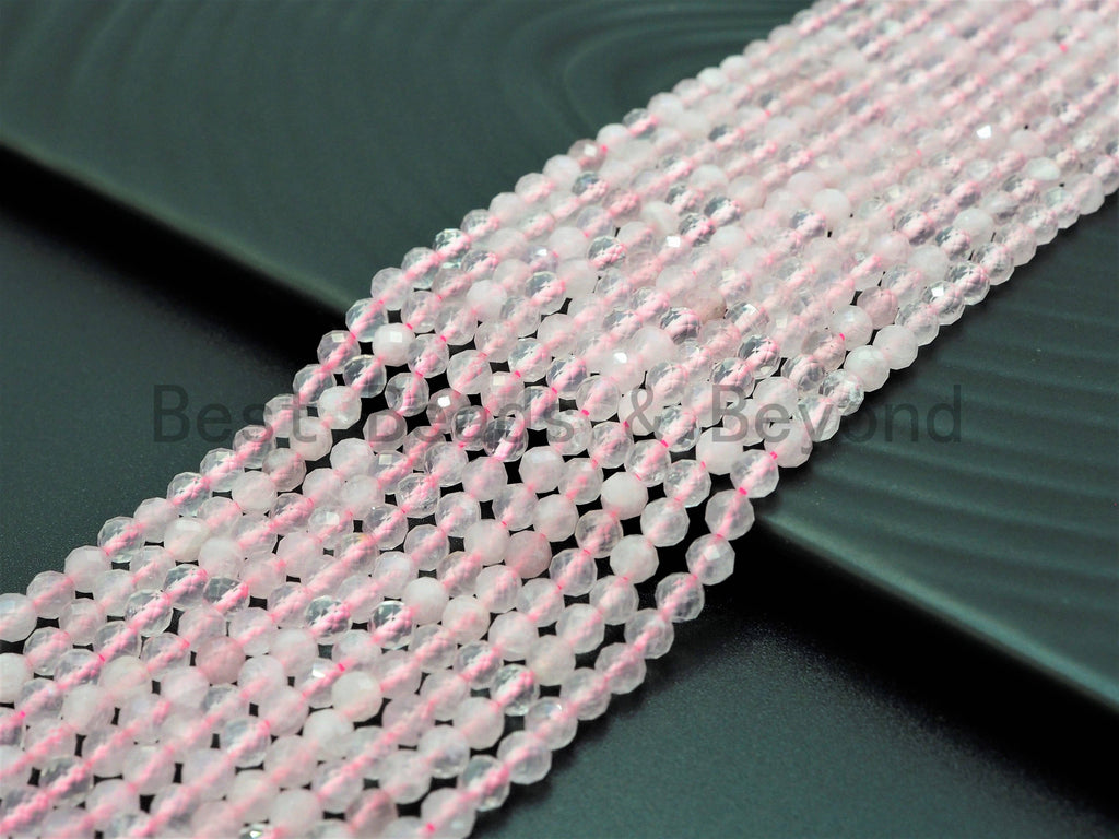High Quality Natural Faceted Round Rose Quartz beads, 2mm/3mm/4mm Pink Gemstone beads, Sparkly Rose Quartz Beads, 15.5inch strand, SKU#U357