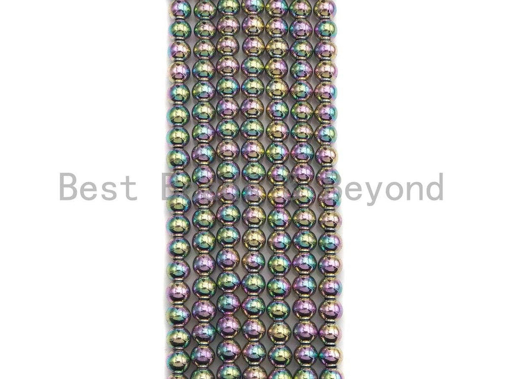 NEW Rainbow Color Natural Hematite Silver Round Smooth Beads, 3mm/4mm/6mm/8mm/10mm, Hematite Beads,15.5inch strand, sku#S123