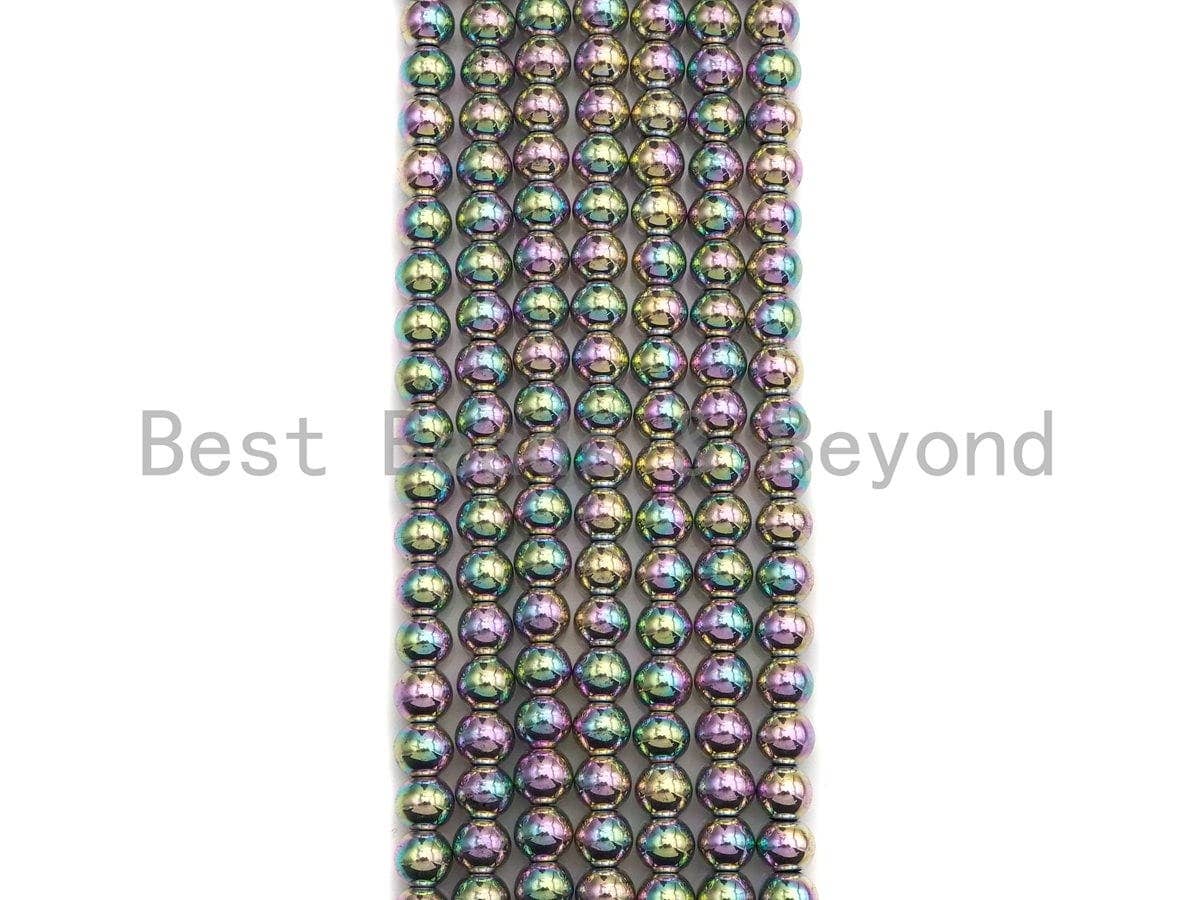 NEW Rainbow Color Natural Hematite Silver Round Smooth Beads, 3mm/4mm/6mm/8mm/10mm, Hematite Beads,15.5inch strand, sku#S123