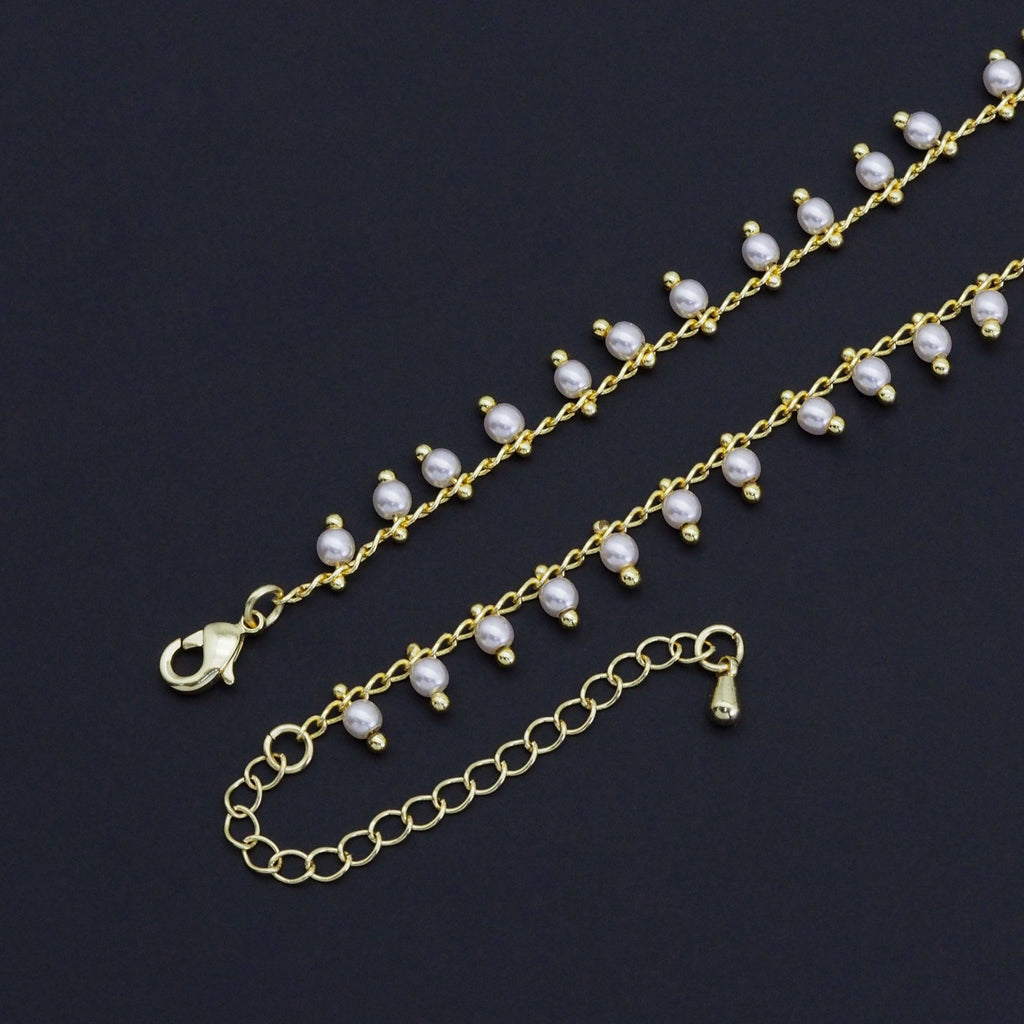 Gold Dangle White Pearl Chain Necklace Bracelet Anklet, sku#EF516