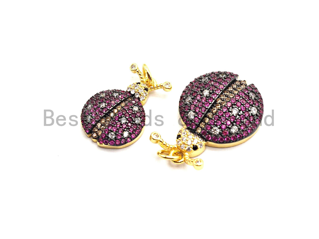 19mm CZ Fuchsia Color Micro Pave Ladybird Pendant,CZ Paved Ladybird Charm Gold,Silver,Rose Gold,Gunmetal plated,sku#F748