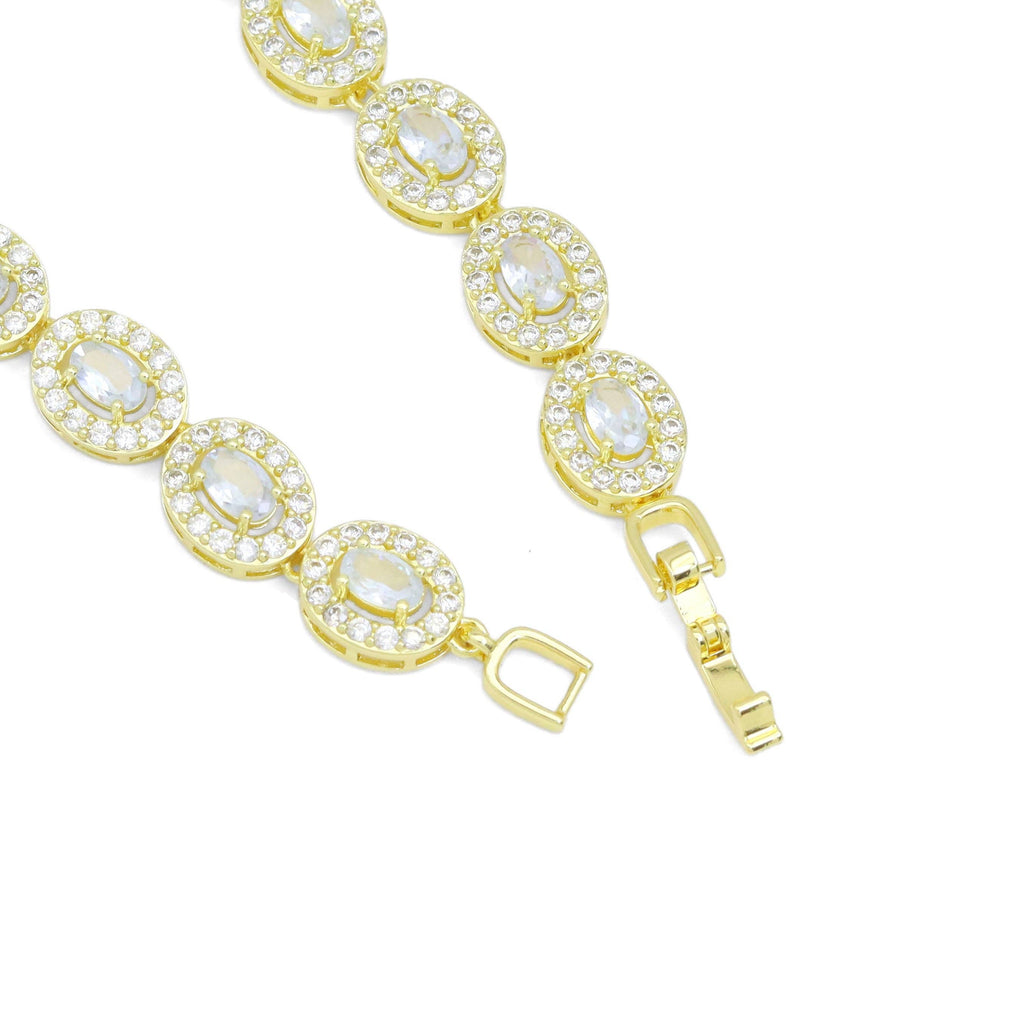Big Oval CZ Gold Silver Bracelet, Sku#A189