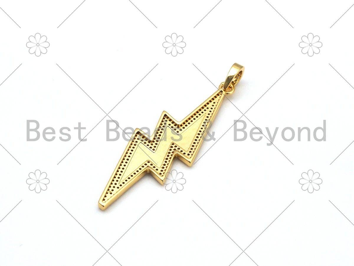 Large CZ Micro Pave Colorful Enamel Lightning Shape Pendant, 18K Gold Filled Lightning Charm,Necklace Pendant,59x20mm,Sku#ML50