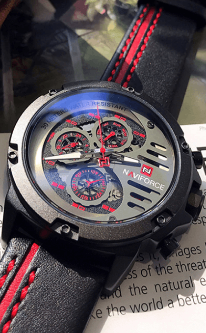 Montre de Sport Étanche Homme avec Chronomètres et Bracelet en Cuir Montre-Bracelet Multifonction Design Unique Cadeau Parfait