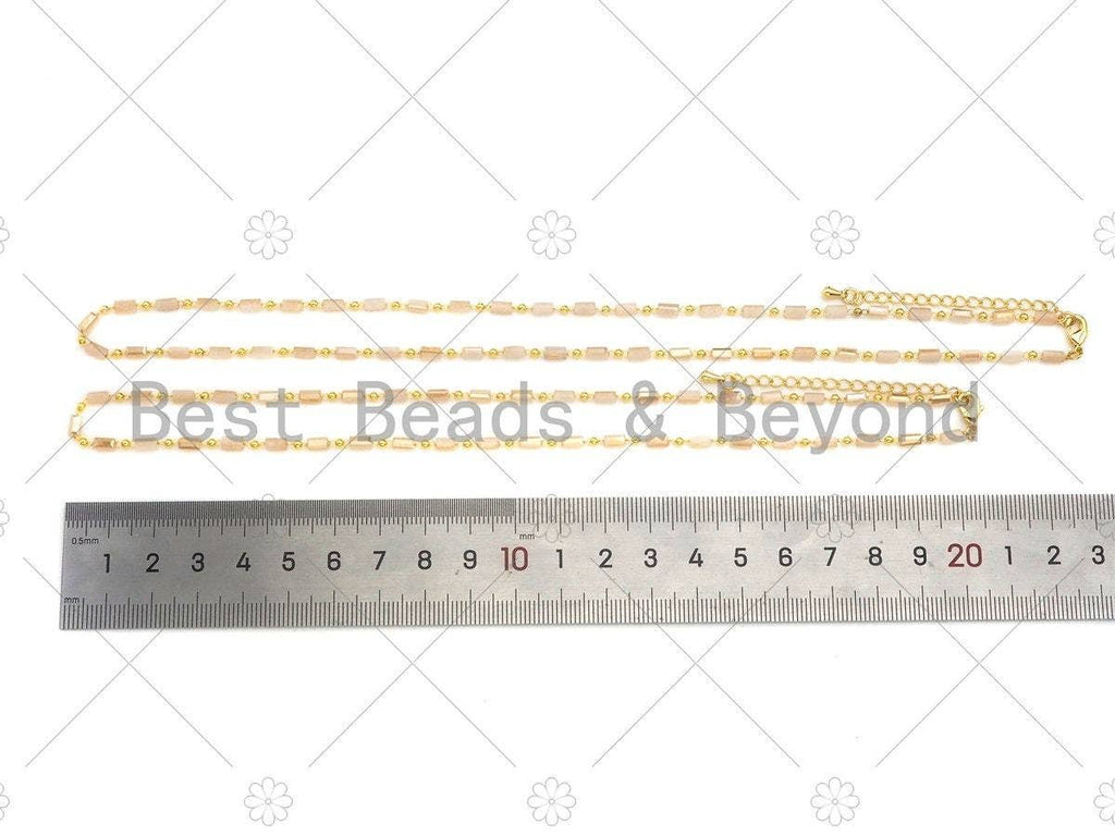 18" Beige Milky Cylinder Beads Gold Chain Necklace,EF02