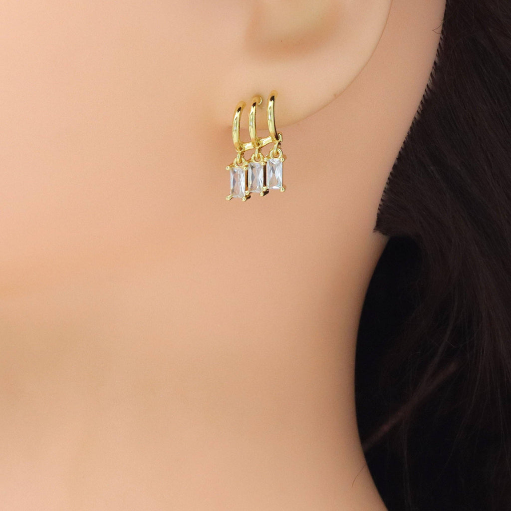 Rectangle CZ Dangle Stud Earrings, Sku#LX769