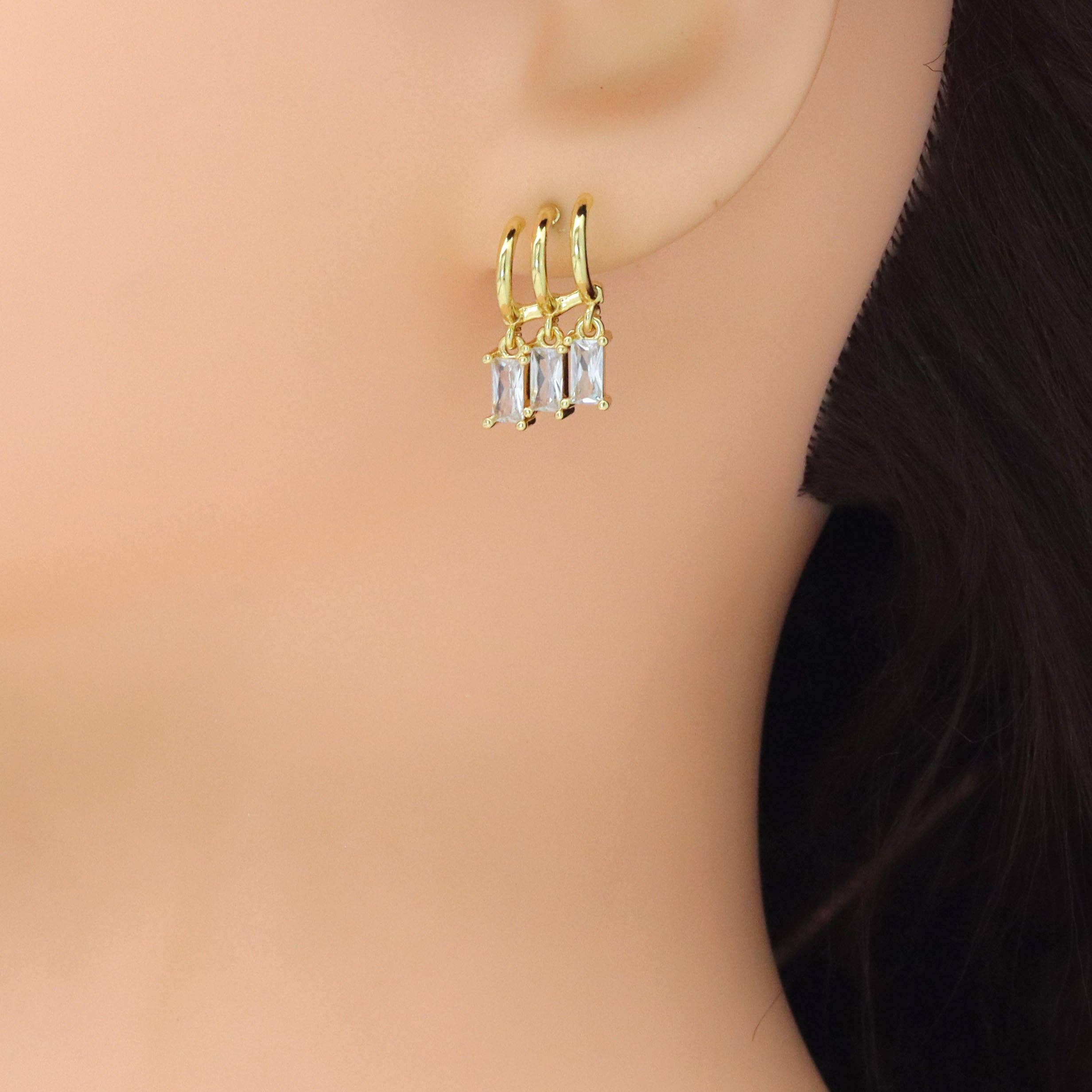 Rectangle CZ Dangle Stud Earrings, Sku#LX769