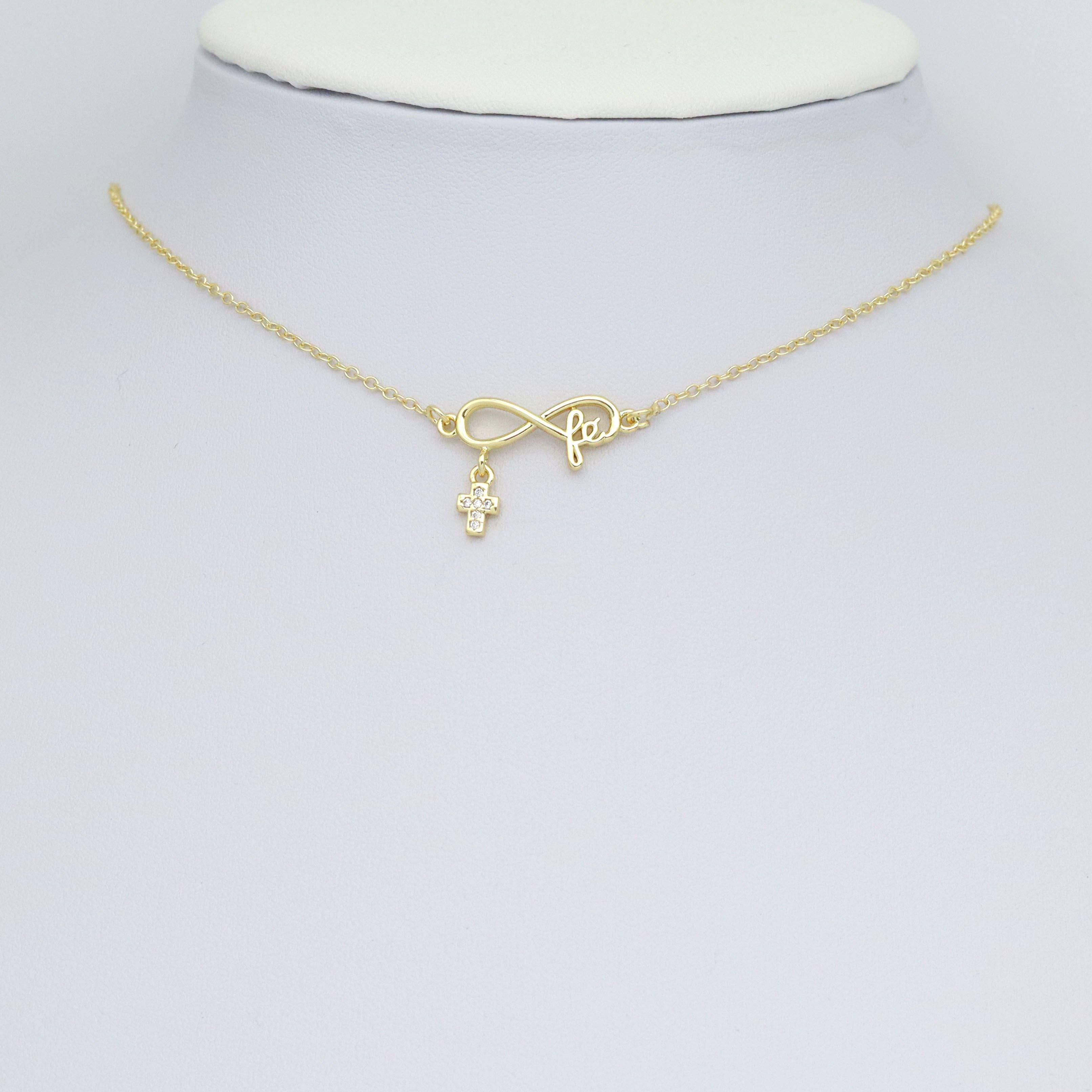 Gold Infinity With Cross Pendant Shape Charm Pendant, Sku#LK1053