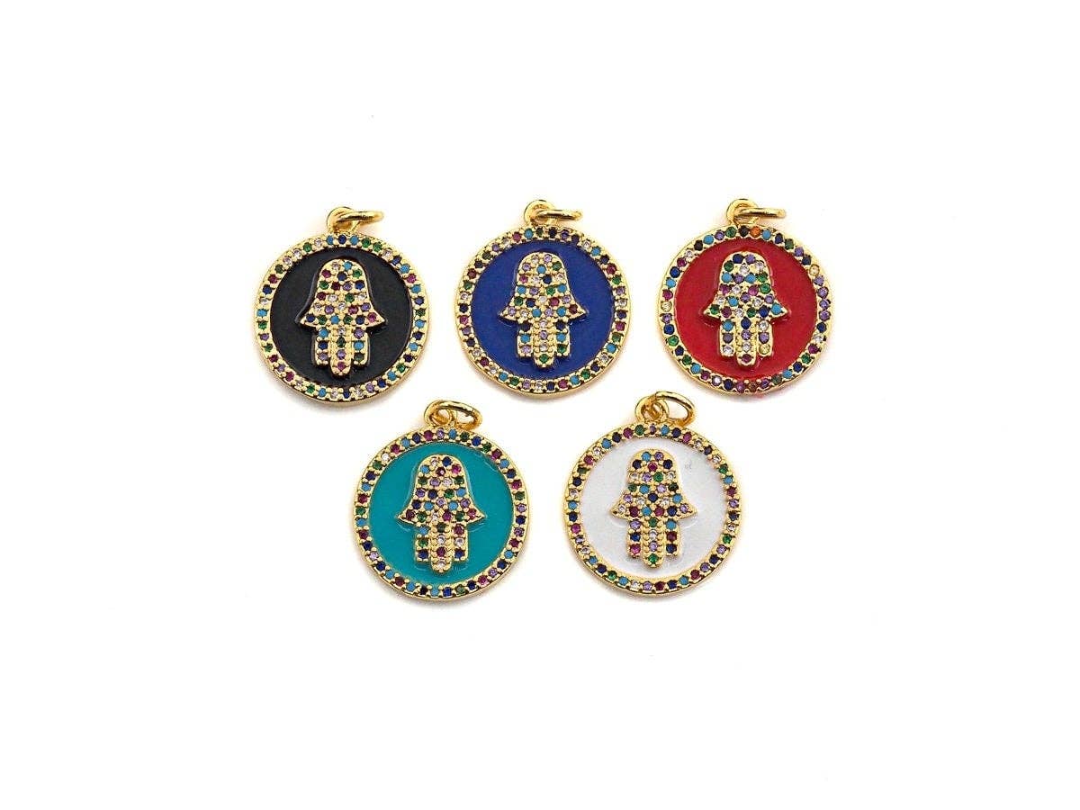 Enamel Colorful Hamsa Hand Coin Pendant,CZ Micro Pave Oil Drop pendant,Enamel pendant,Enamel Jewelry, 17x20mm, sku#F1047C