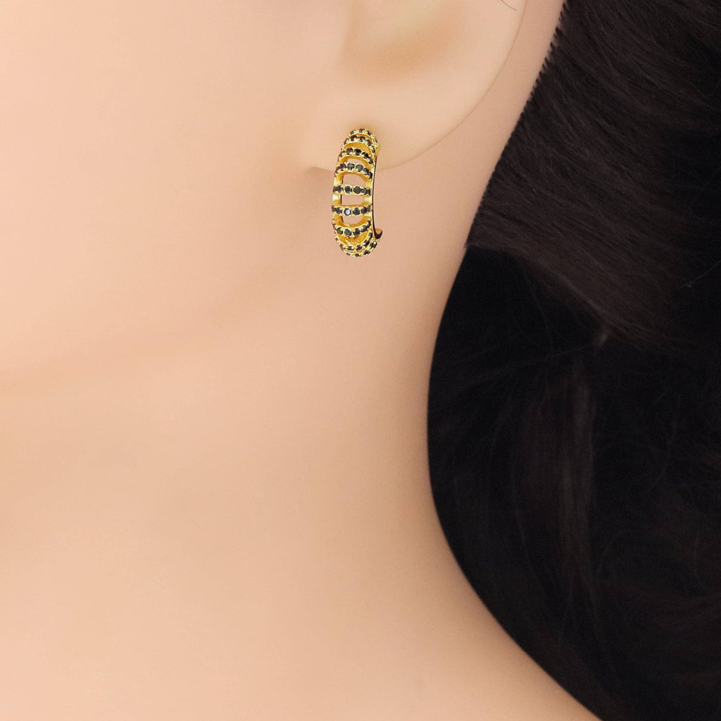 Black Clear CZ Swirl Huggie Earrings, Sku#A191