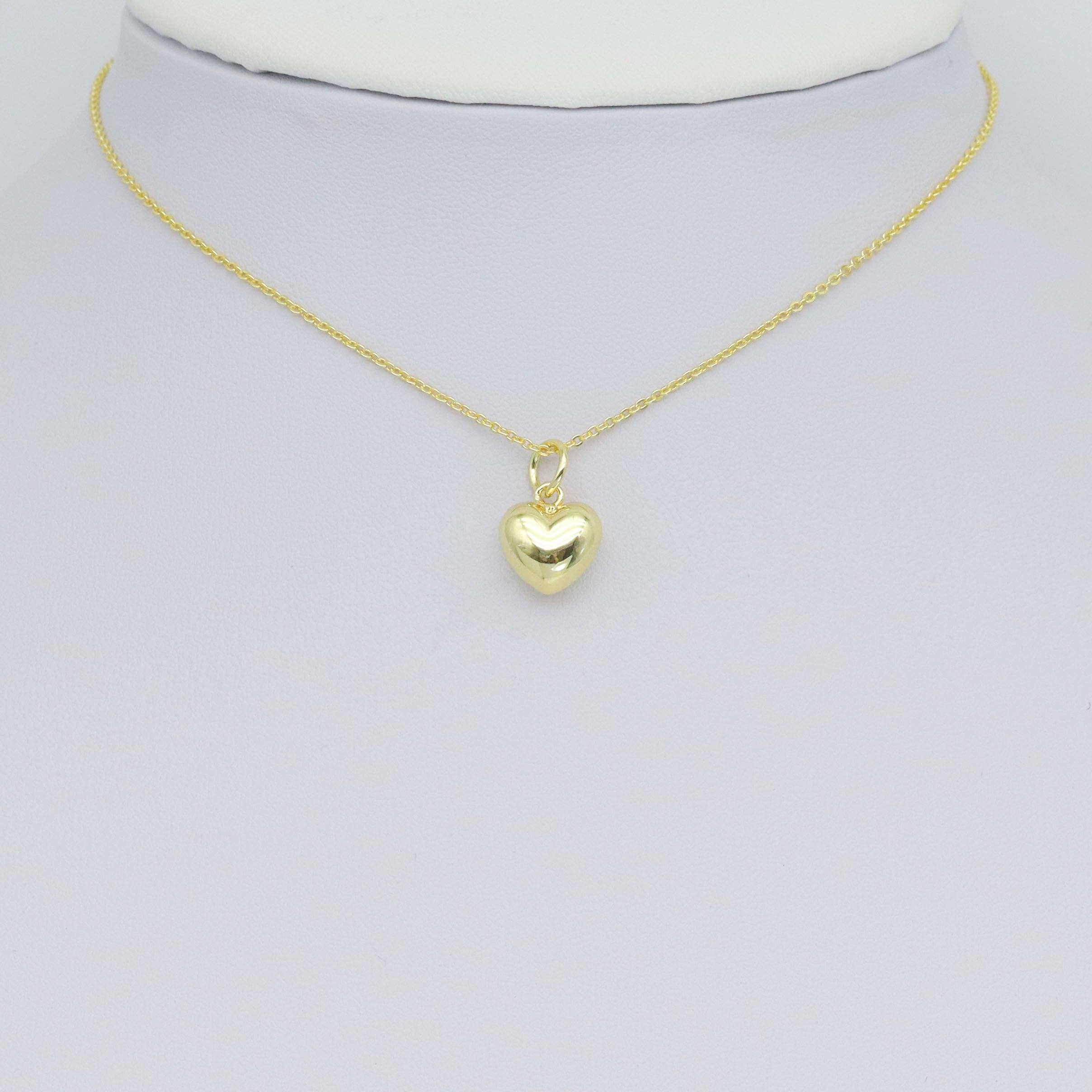 Cute Puffy Gold 3D Heart Shape Charm Pendant, Sku#LD655