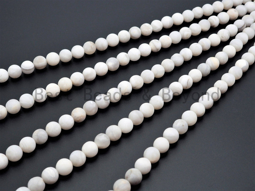 Natural white Lace Agate Beads, 6mm/8mm/10mm/12mm Smooth Matte Round Gemstone Beads, White Lace Agate Beads, 15.5'' Full Strand, SKU#U378