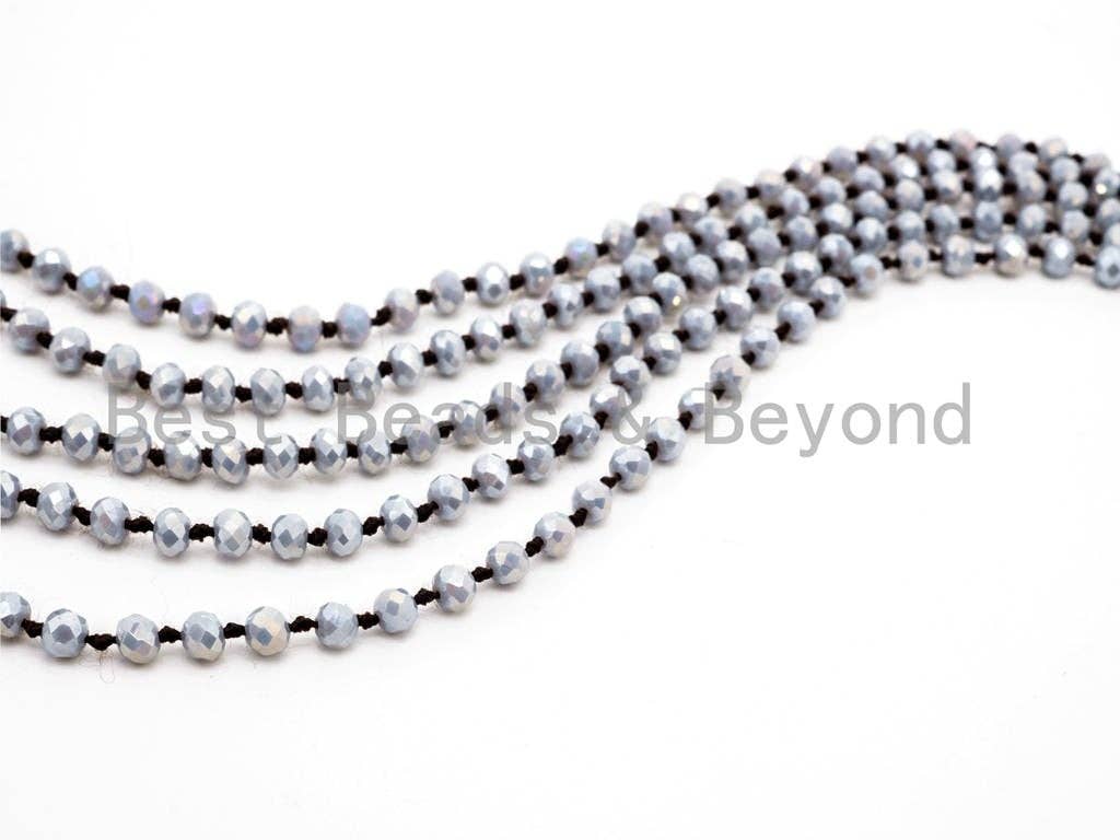 60 Long Hand Knotted AB Gray Color Crystal Necklace, Long Necklace, Gray Color 2x4mm Rondelle Faceted Crystal Beads, SKU#D13