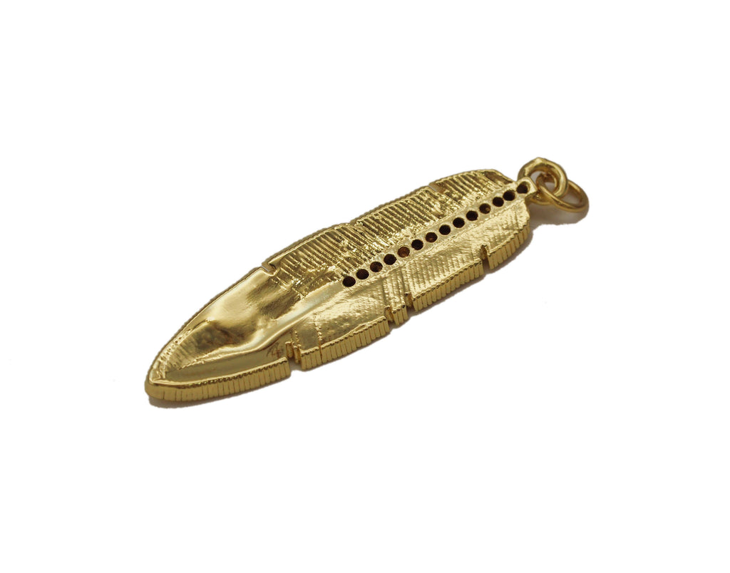 Cobalt CZ Gold Feather Charm, Sku#LX45