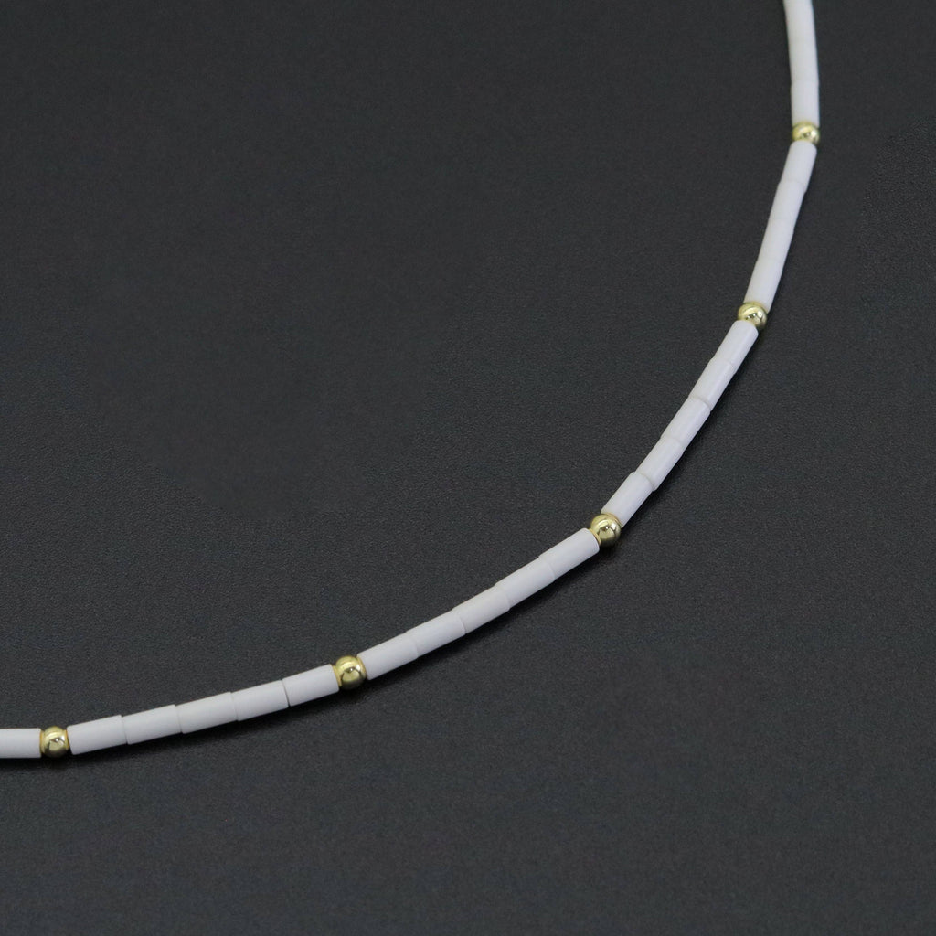 White Turquoise Thin tube with gold spacer necklace, sku#EF559