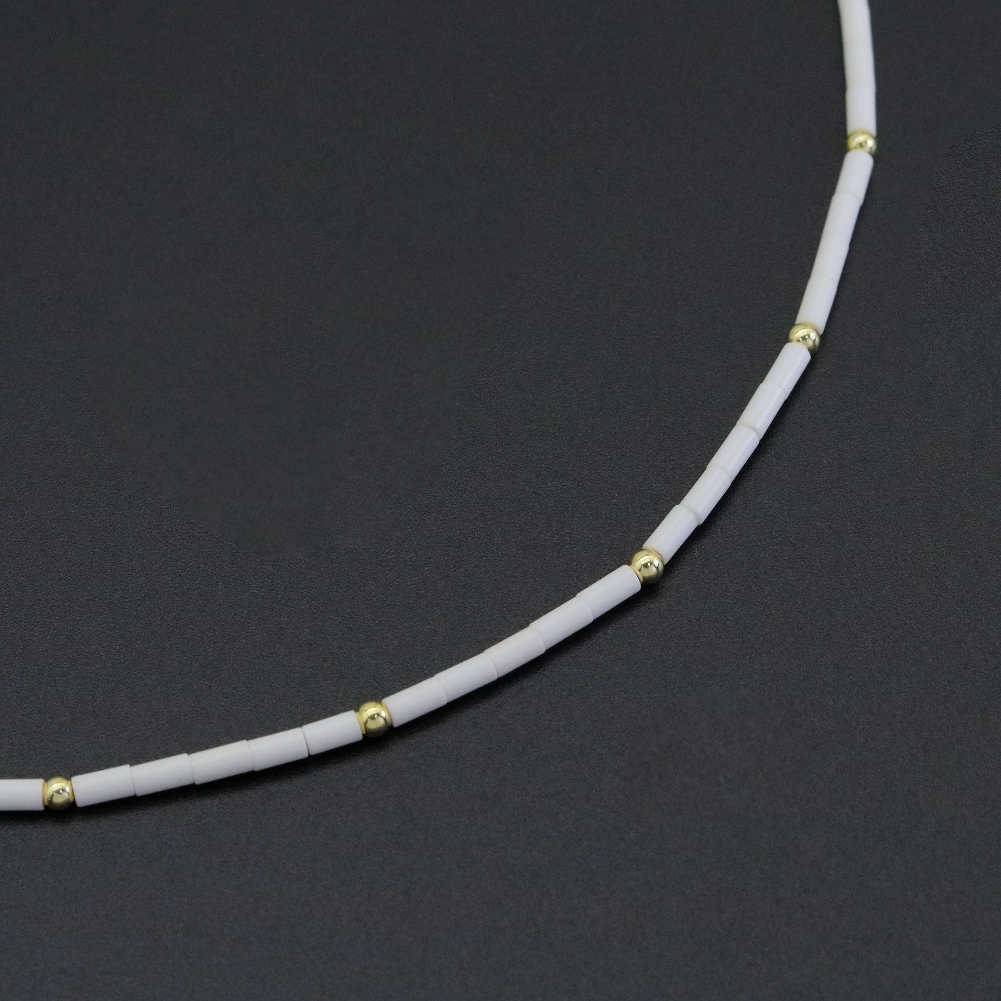 White Turquoise Thin tube with gold spacer necklace, sku#EF559