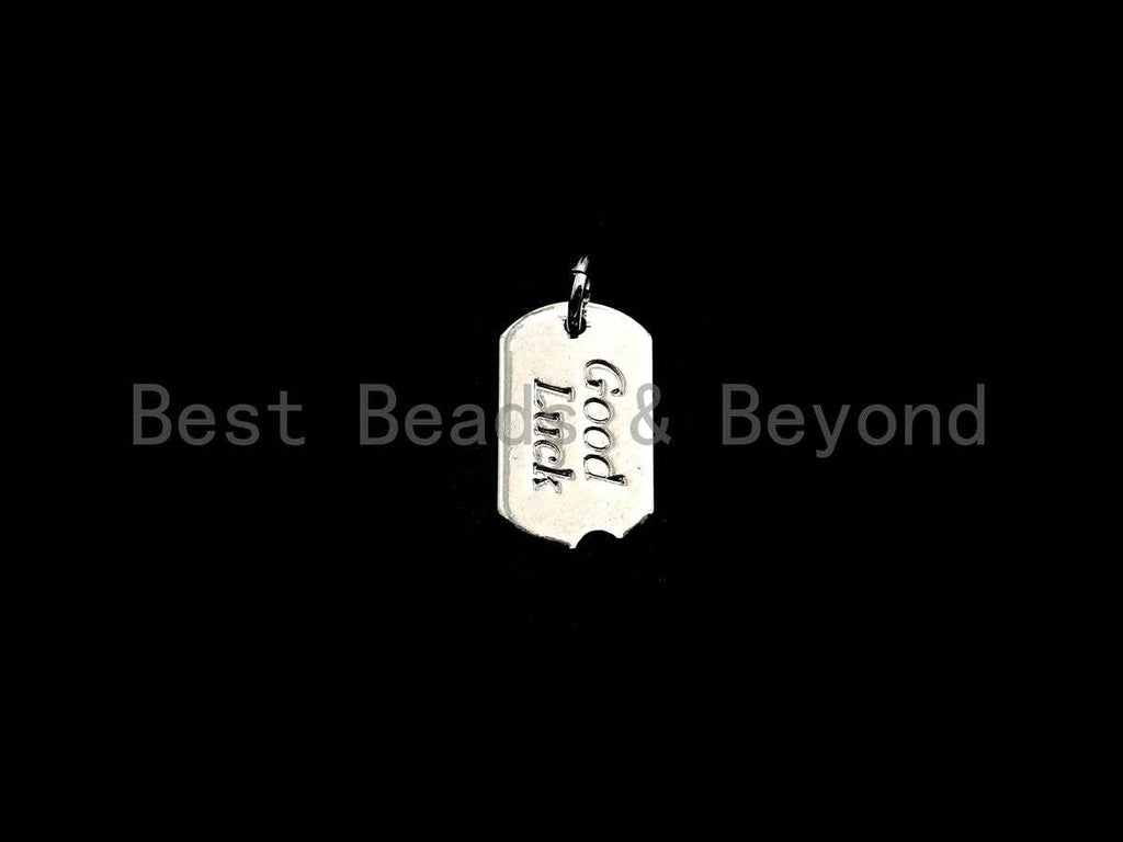 CZ Micro Pave Good Luck Dog Tag Pendant,  Gold/Silver/Rose Gold Tag Pendant Charm, 9x15mm, SKU#Y240