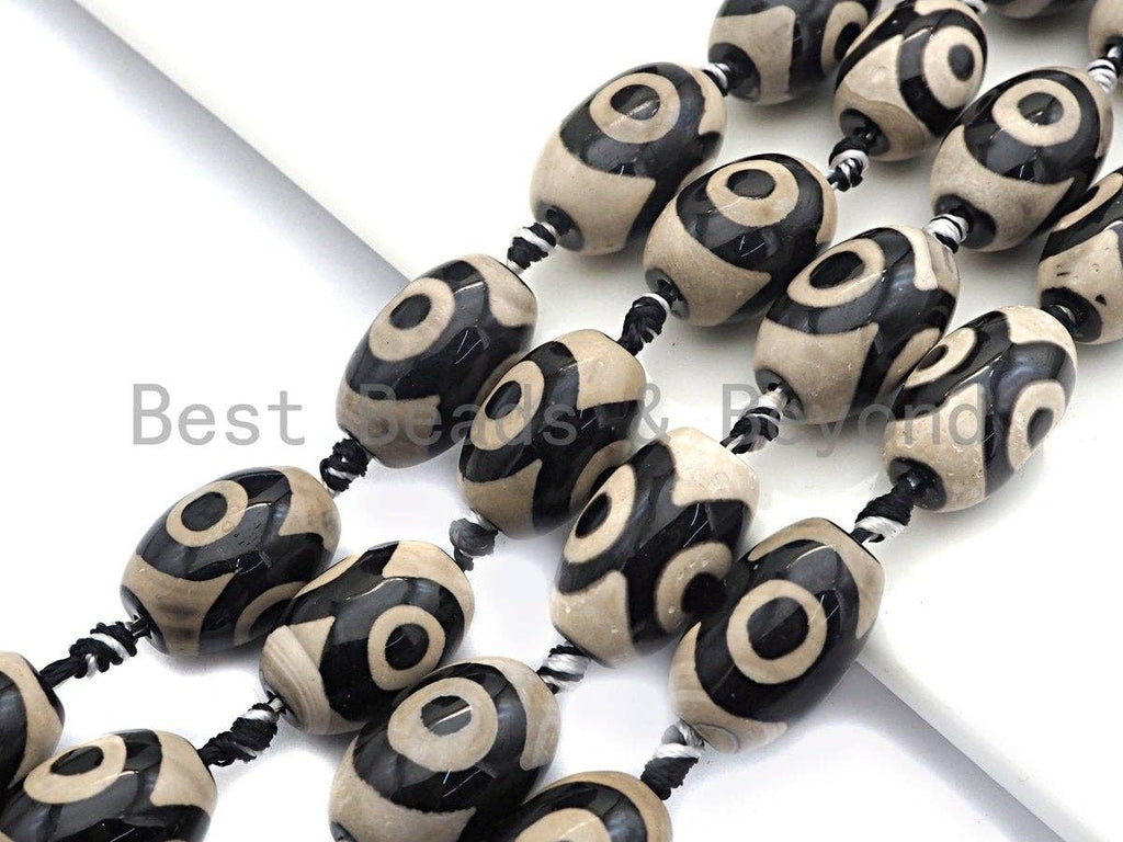 1pc/12pc Tibetan Barrel Agate Beads, Dzi Barrel Shape White Black Eye beads, Tibetan Eye Agate Beads, 15x20mm, sku#U531