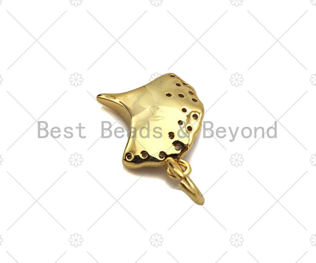 CZ Micro Pave Shell Leaf Shape Pendant/Charm, Bracelet Necklace CZ  Leaf Pendant Charm, Silver/Gold/Rose Gold Tone, 12x11mm,Sku#Y373