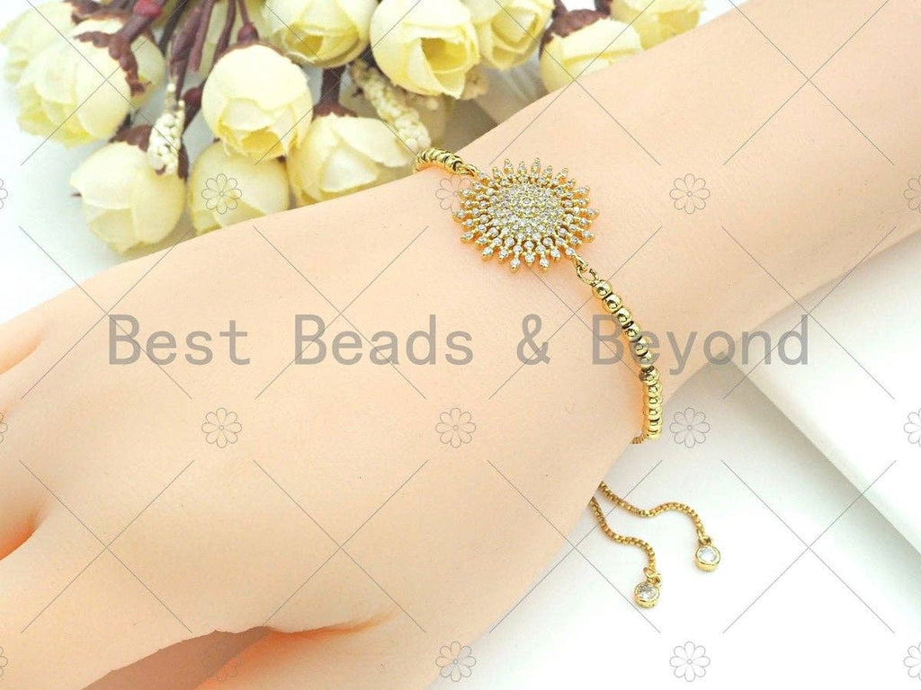 CZ Micro Pave Sparkly flower Connector, Cubic Zirconia Flower Space Connector, 18K Gold Finish, 21x26mm, sku#LK151