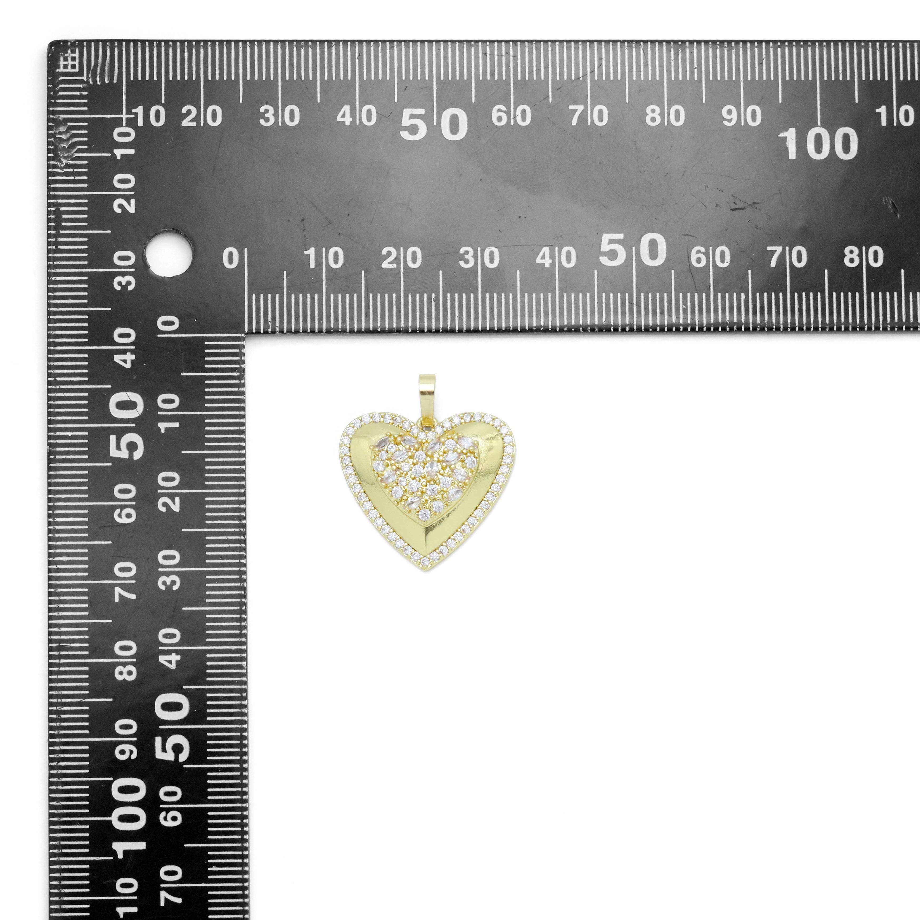 CZ Silver Gold double Heart Shape Charm Pendant, Sku#A301