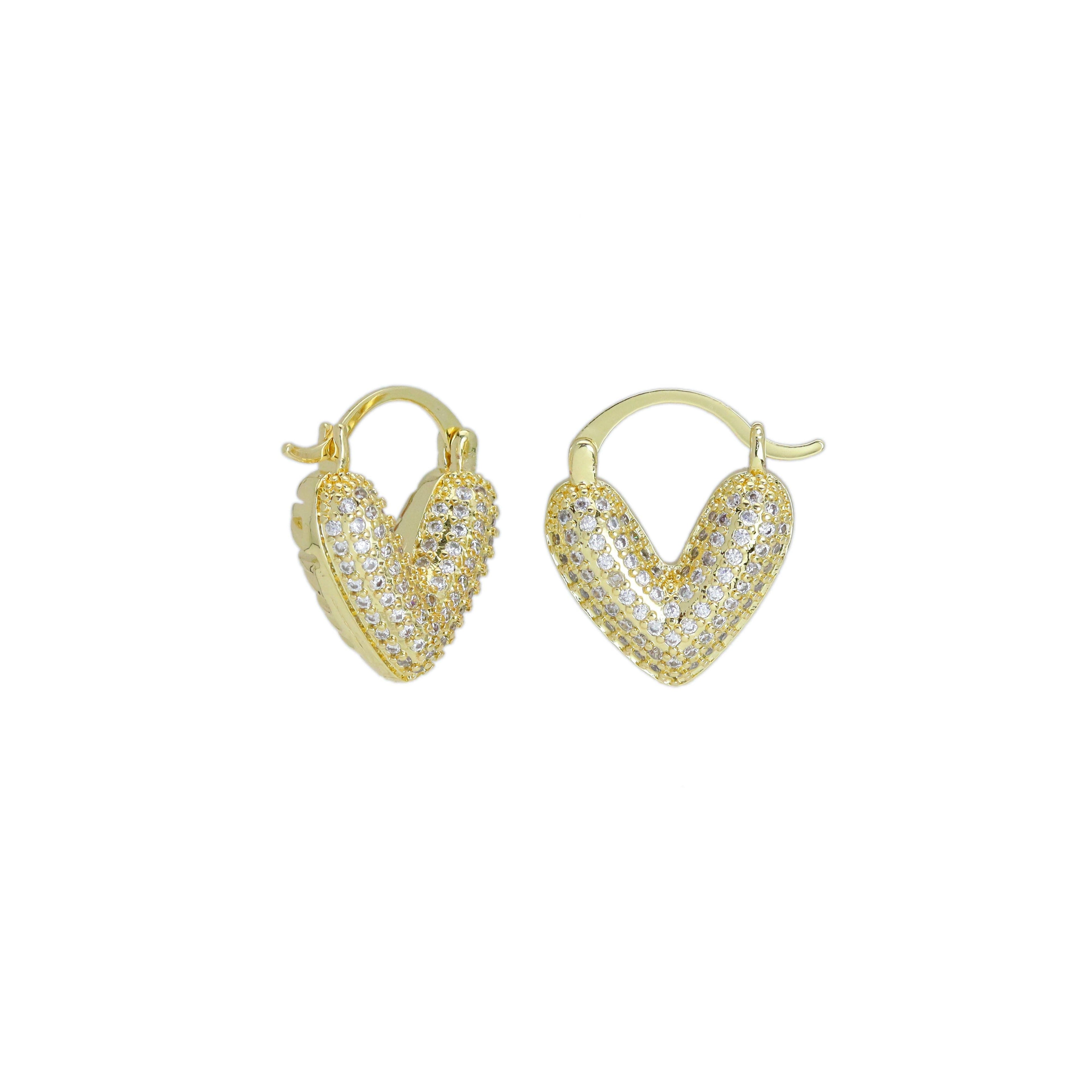 Puffy CZ V Shape Huggie  Earrings, Sku#LD555