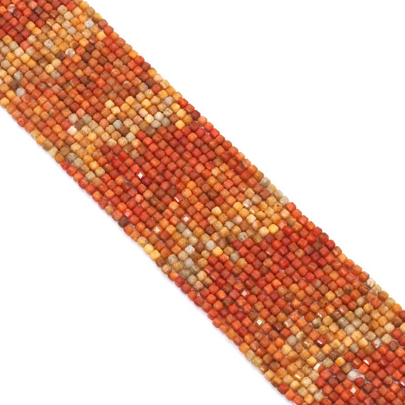 Genuine Multicolor Coral Faceted Cube Beads, 2.5mm, Sku#U1545