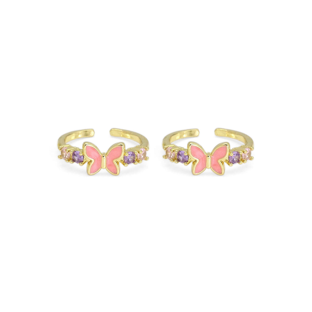 CZ Pink Enamel Butterfly Adjustable Ring, Sku#LD450