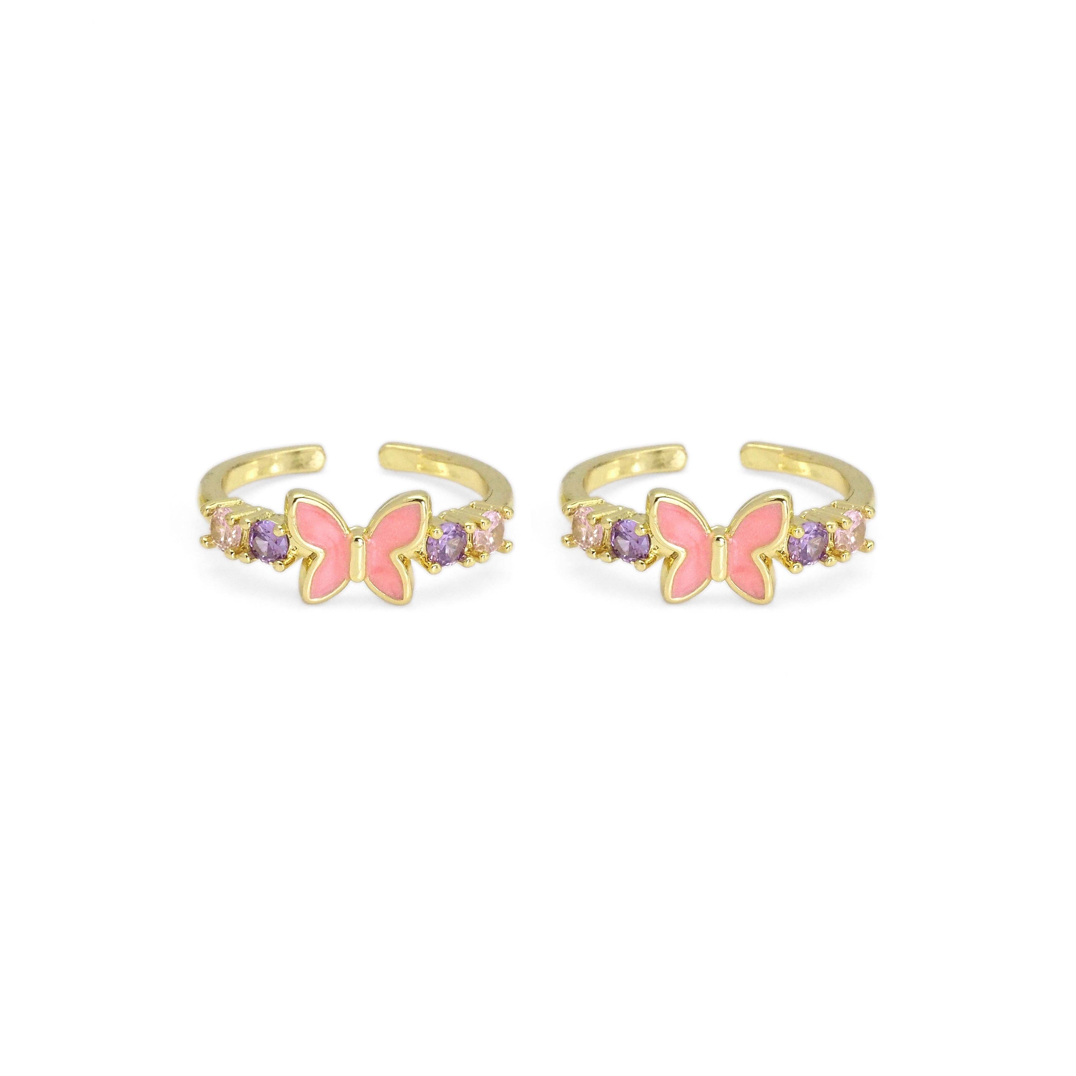 CZ Pink Enamel Butterfly Adjustable Ring, Sku#LD450