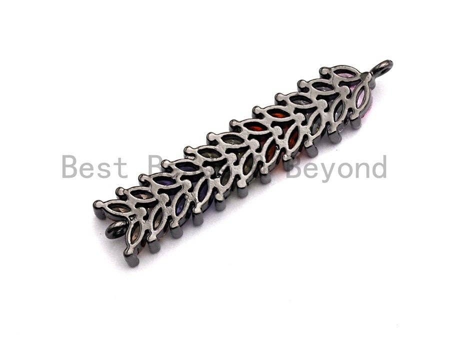 Rainbow CZ Micro Pave Ear Of Wheat Shape Connector for Bracelet/Necklace, Cz Space Connector, Jewelry Findings,9x43mm,sku#E476C