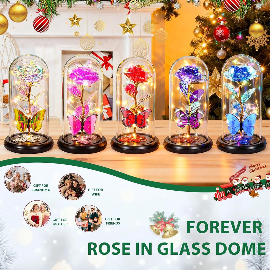 Valentines Day Birthday Gifts for Her Women Blue Rose Eternal Flower Light up Rose in Glass Dome with Butterfly, Valentine'S Flowers Gifts for Her Wife Mom Girlfriend Delivery Prime Anniversary