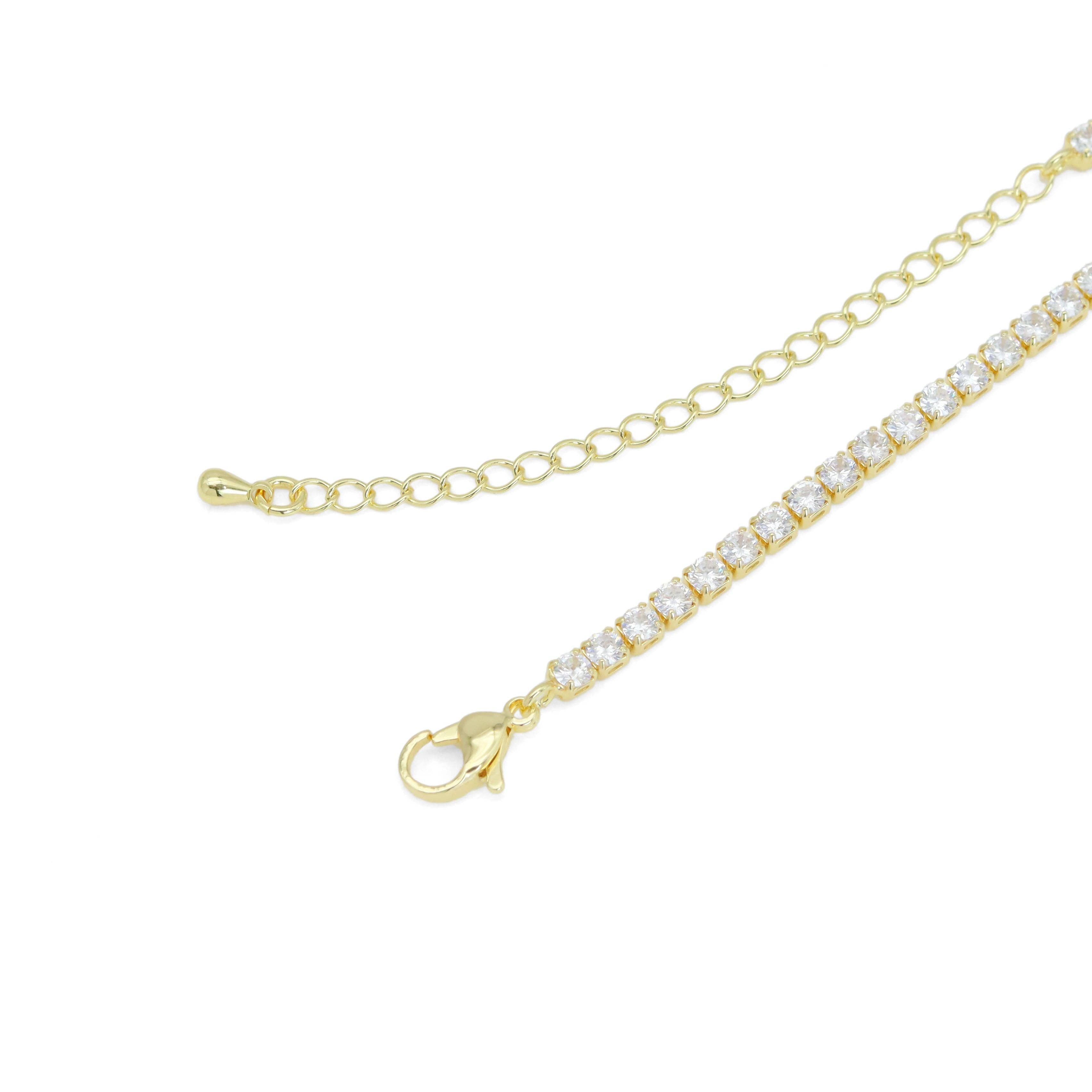 Gold Silver Clear CZ Love Tennis Chain Necklace, Sku#A370