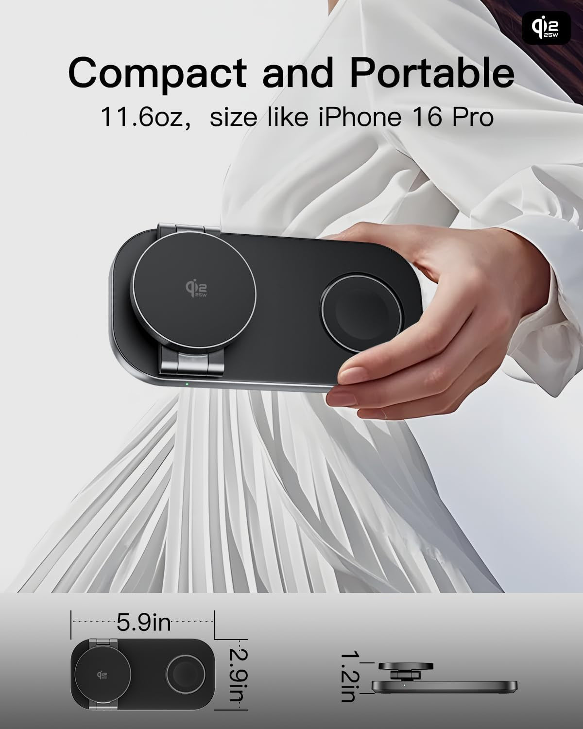 3-In-1 Charging Station for Apple Device, Qi2 25W Certified Magnetic Wireless Foldable Fast Charger Stand Compatible with Magsafe for Iphone 17E/17/16/15/14/13/12/Air Series, Apple Watch & Airpods