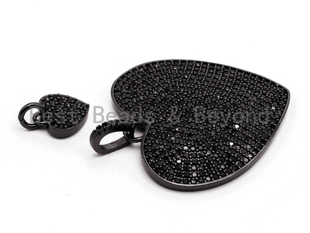 Black CZ Pave On Black Micro Pave Heart Charm, 30mm/10mm, Sku#F366