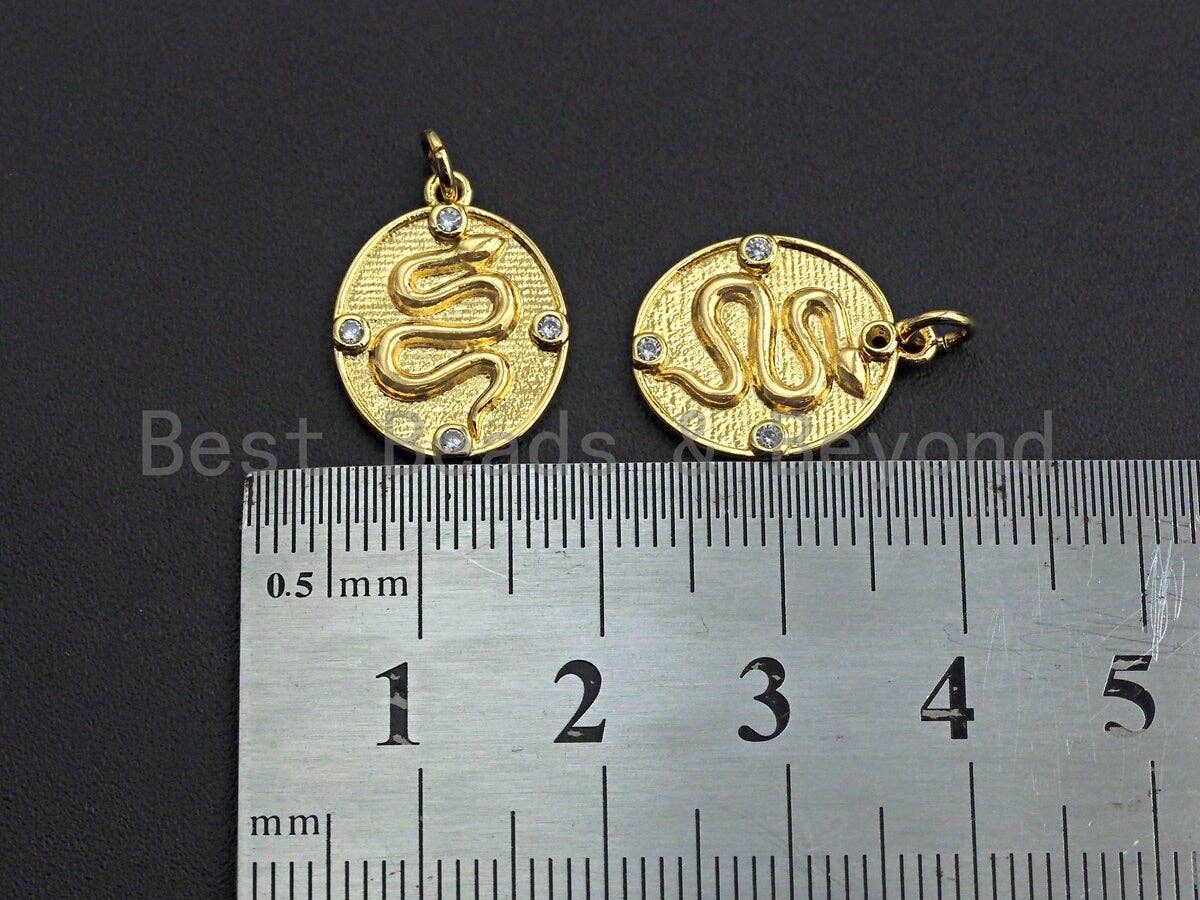 Clear CZ Micro Pave Snake Embossment On Oval Pendant Charm, Cubic Zirconia Charm, 13x17mm,sku#Z854